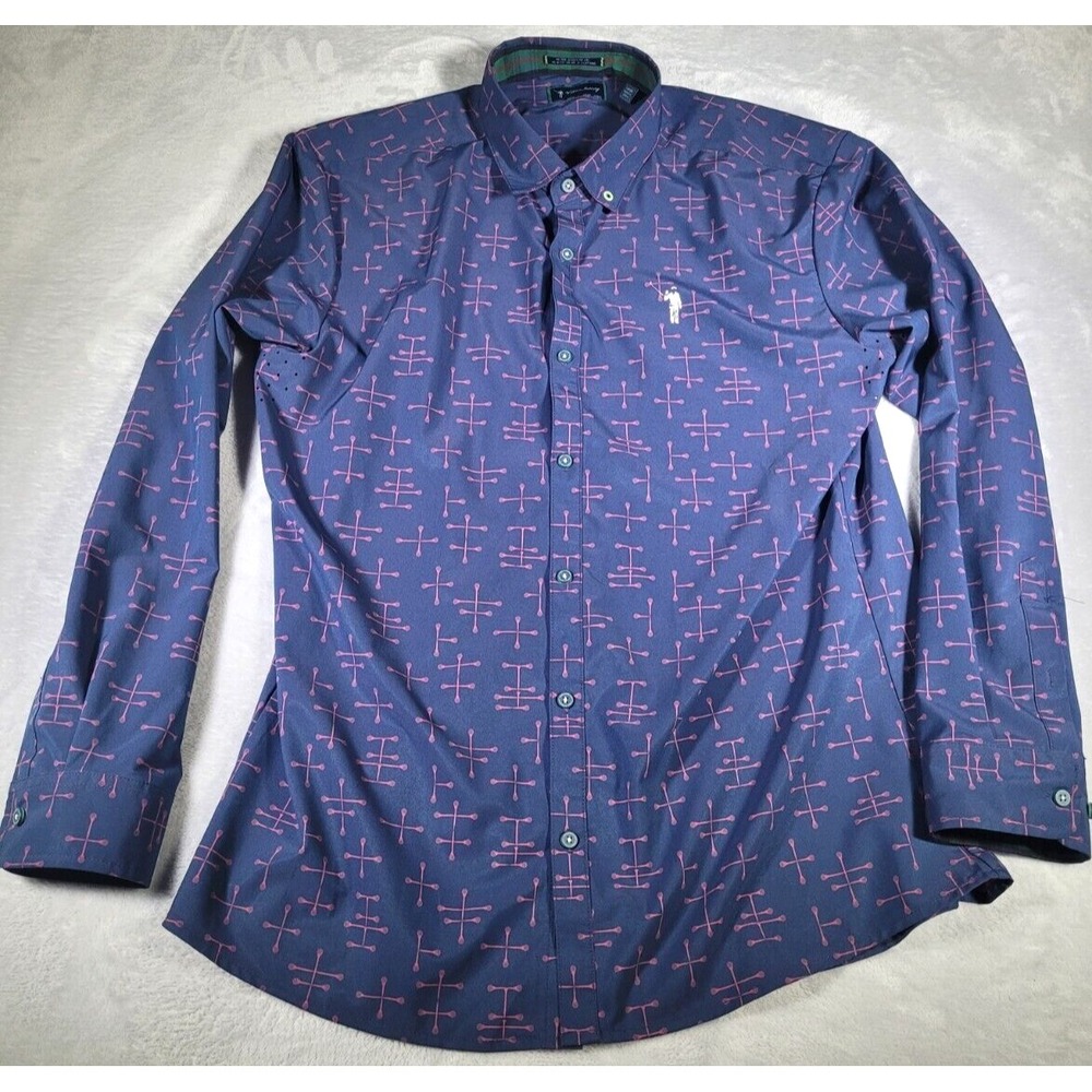 William Murray Shirt Mens Large Blue Golf Vented Geometric Print Performance